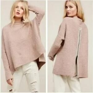 Free People Arctic Fox Oversized Beige Turtleneck Sweater Back Zipper XS 1156